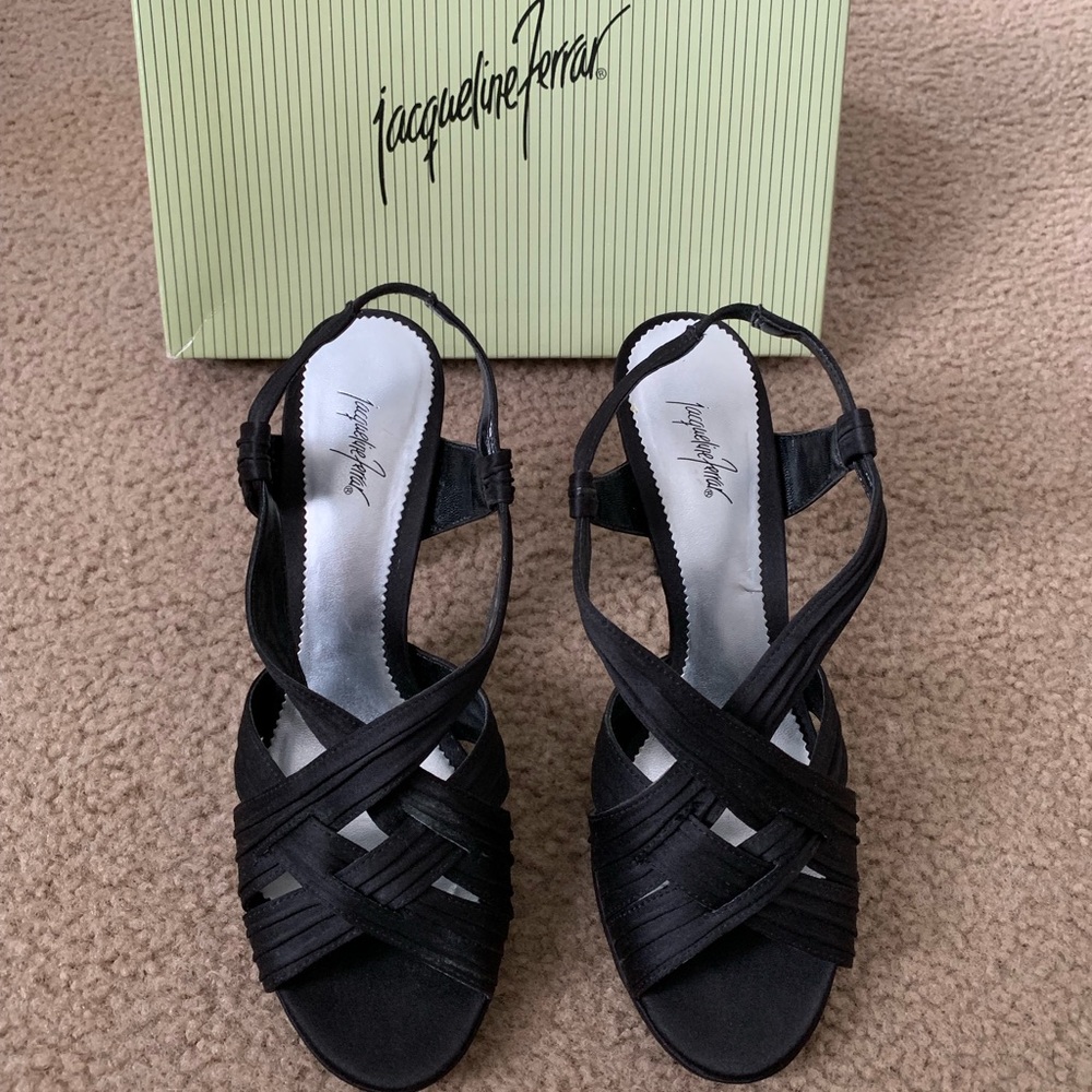 Jacqueline Ferrar Black Strappy Slingback Heels
